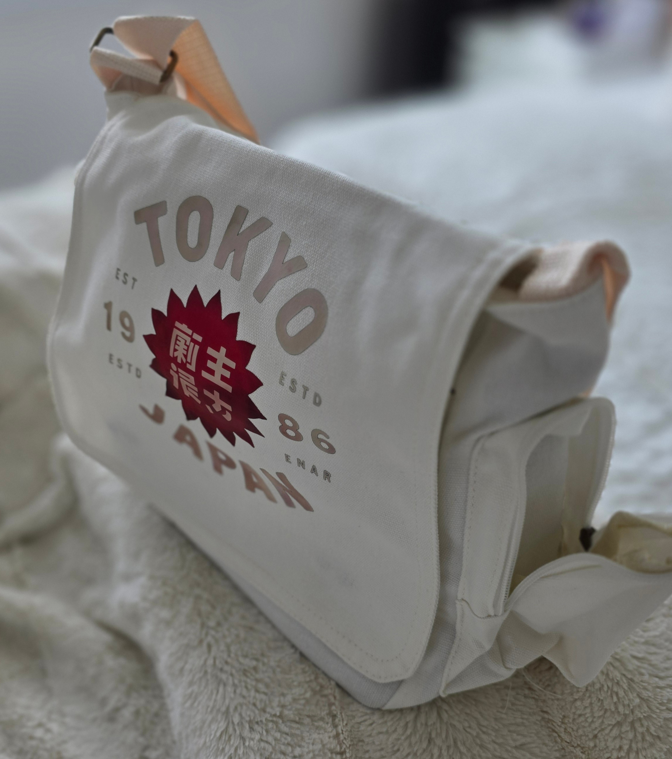 "Tokyo Japan"-1986-Flap Design/Messenger Bag-White-BRAND NEW