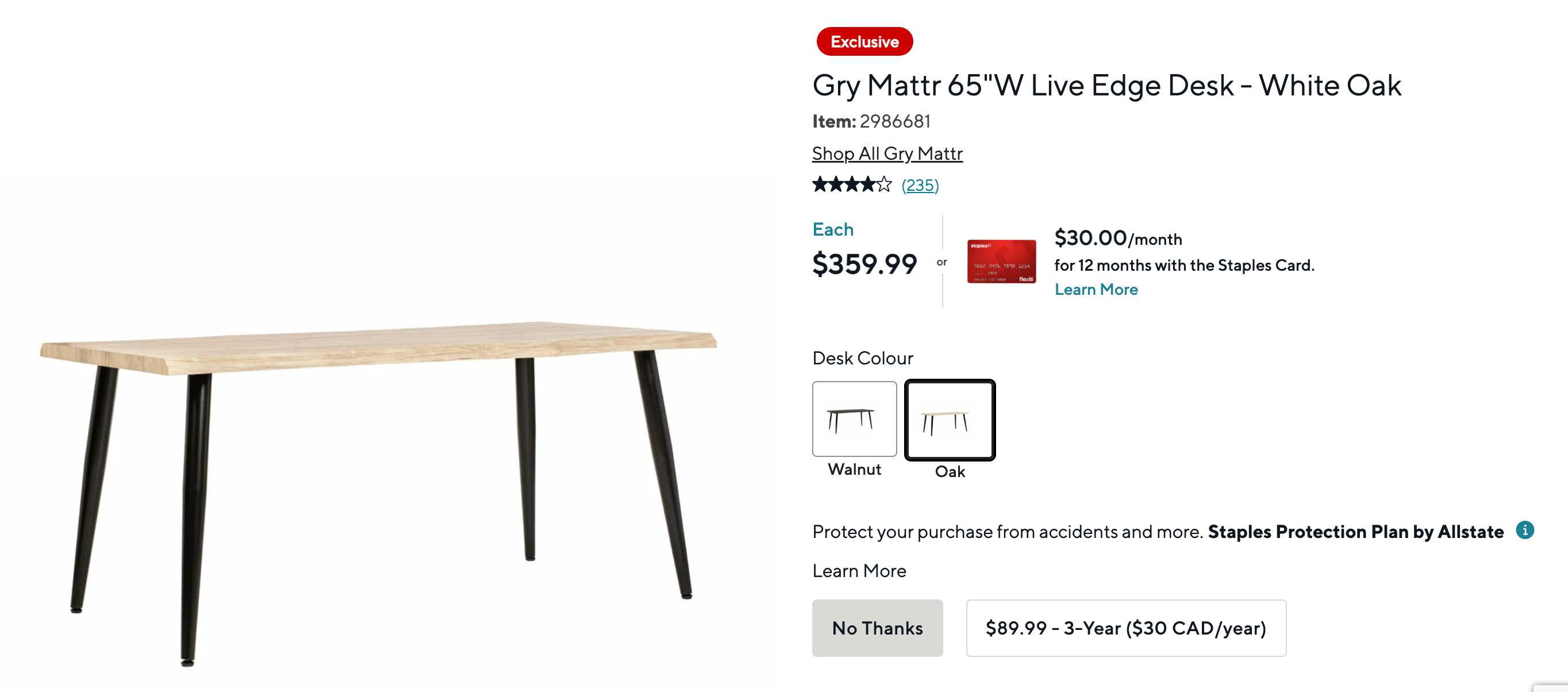 Gry Mattr 65"W Live Edge Desk - White Oak