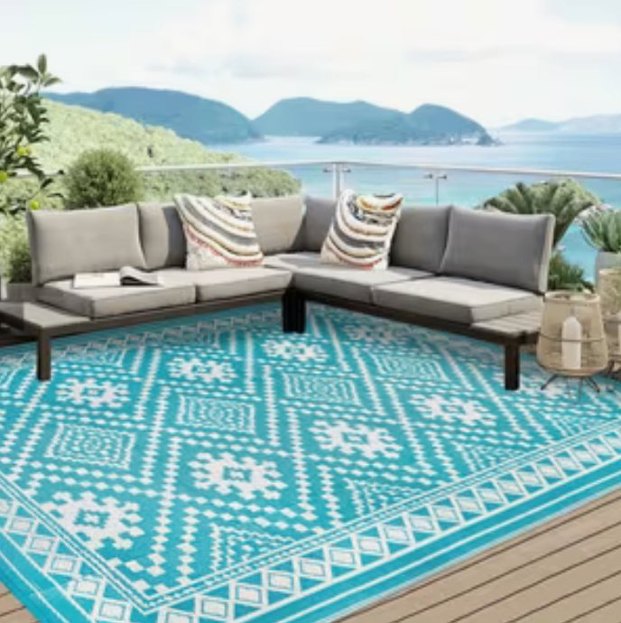 Outdoor Reversible Rug - Teal/White - 6ft x 9ft