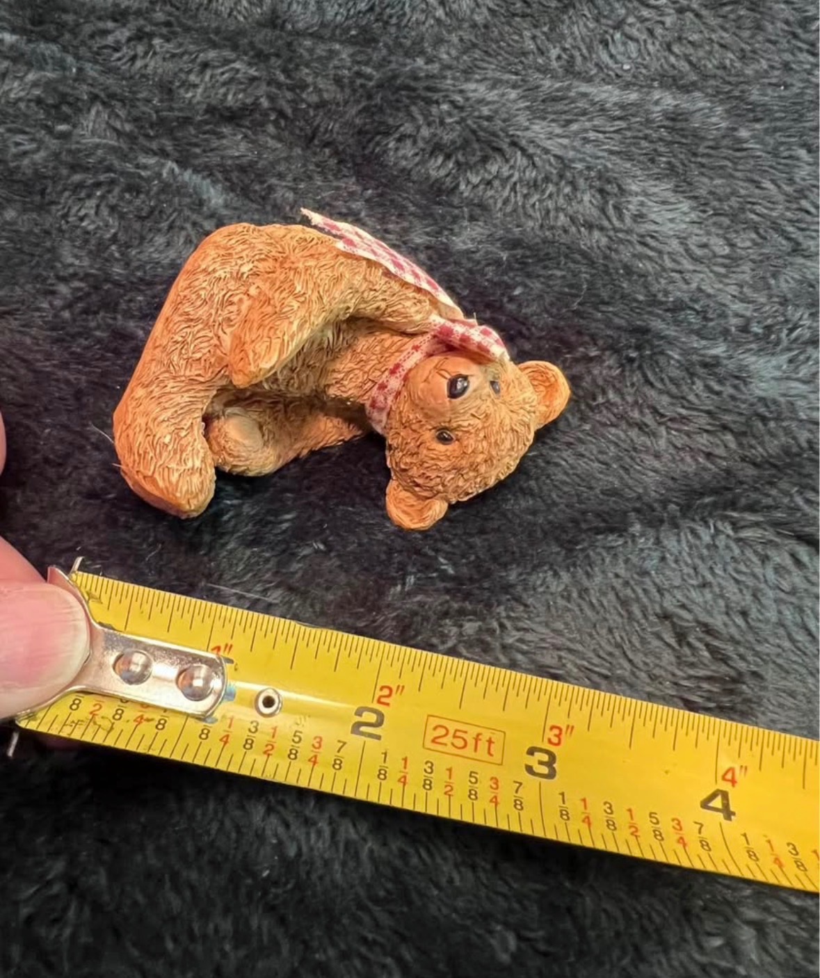 Vintage Resin Teddy Bear Figurine with Gingham Bow - photo 3