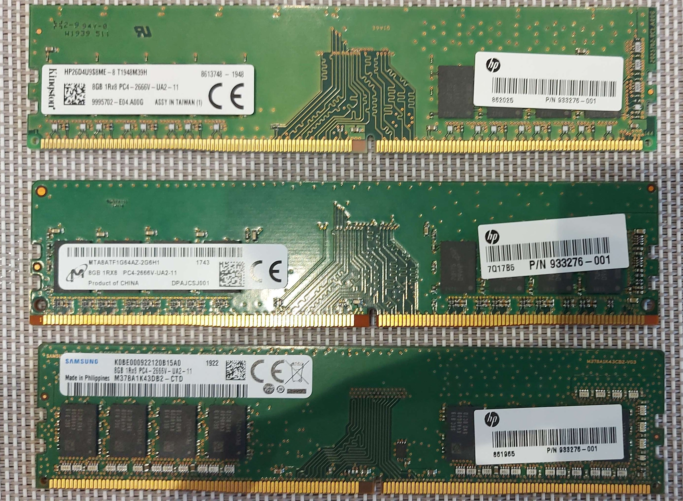 8GB DDR4 Desktop RAM Modules from Samsung, Kingston, and Micron
