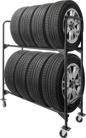 1,600 lb 2-Tier Mobile Tire Rack