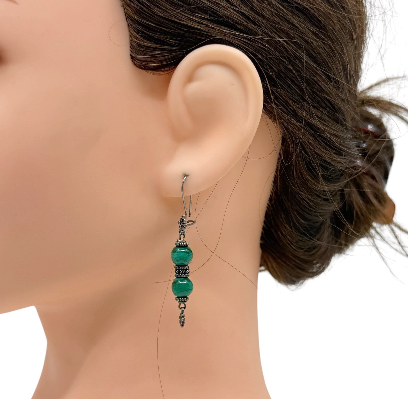 Vintage 925 sterling silver Malachite drop earrings - photo 3
