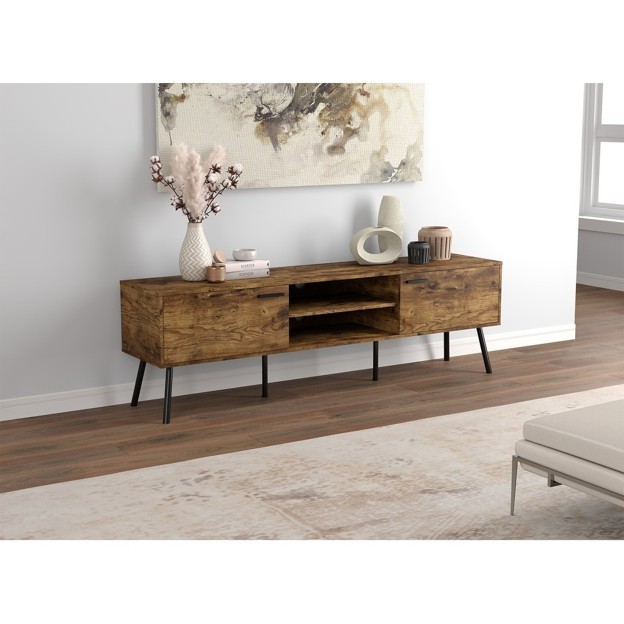 TV Stand-71"Long/Brown Reclaimed Wood with 2 Closed Door