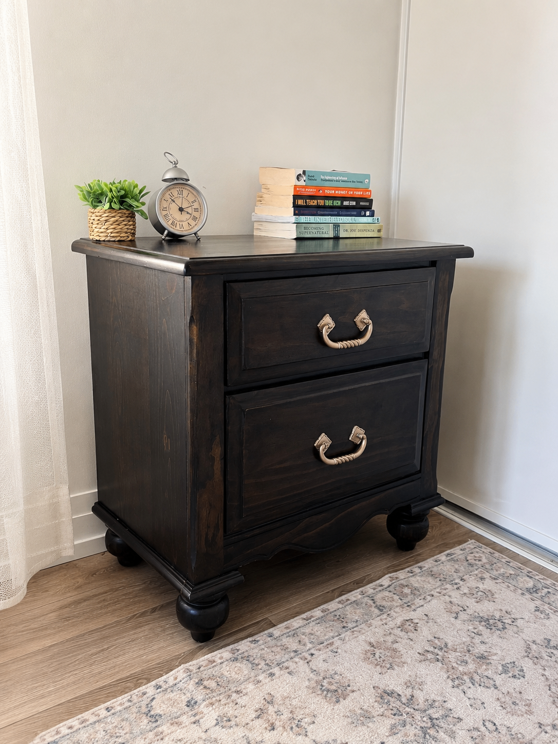 Dark Wood Nightstand with 2 Drawers