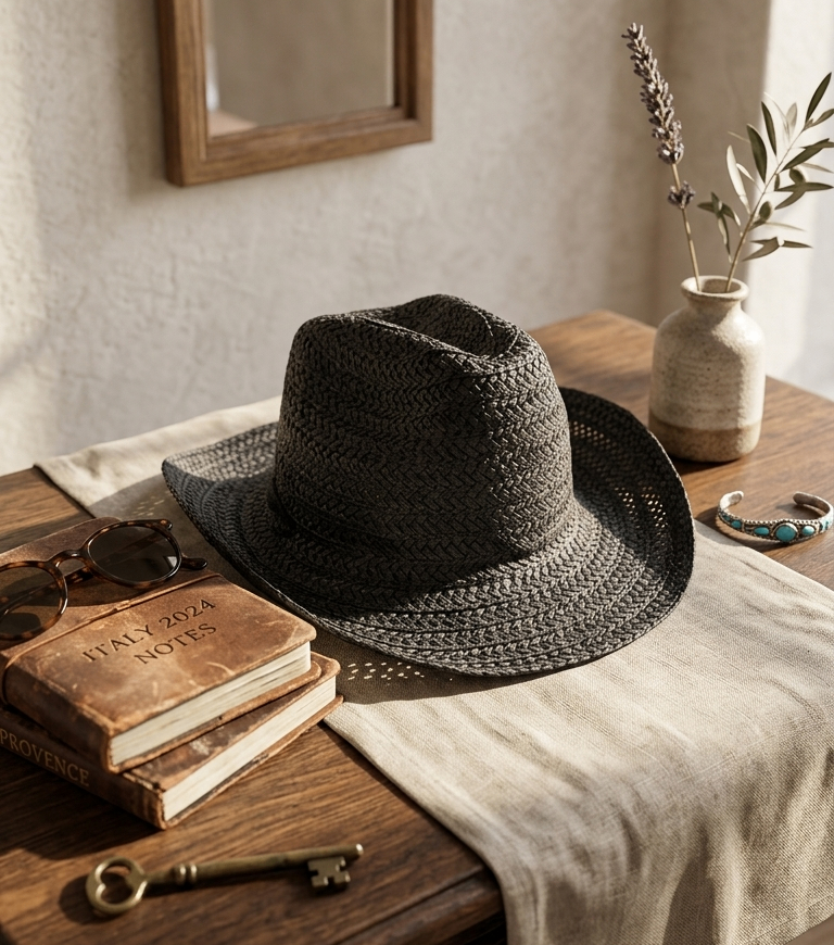 Woven Straw Fedora Hat