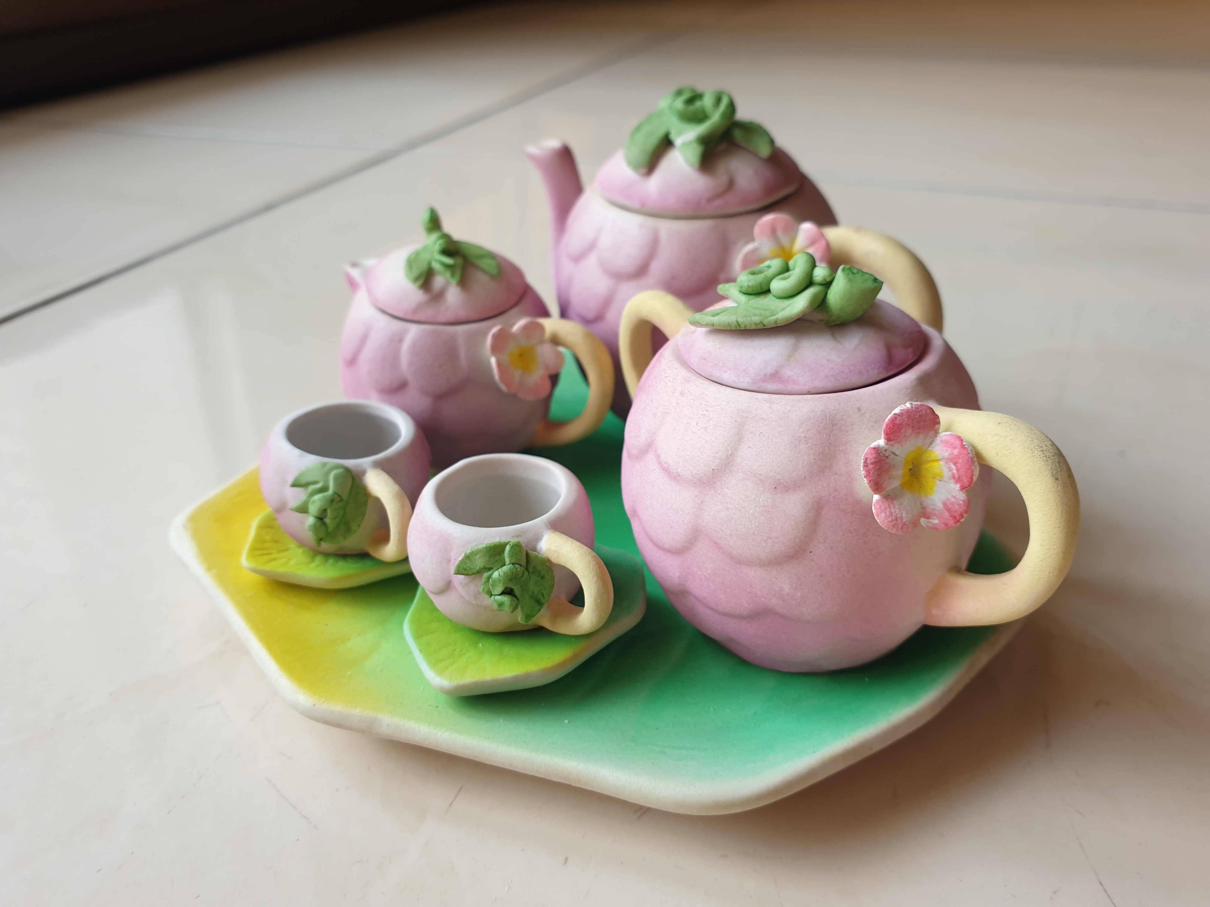 Vintage handmade miniature grapes teacup plate set - photo 3