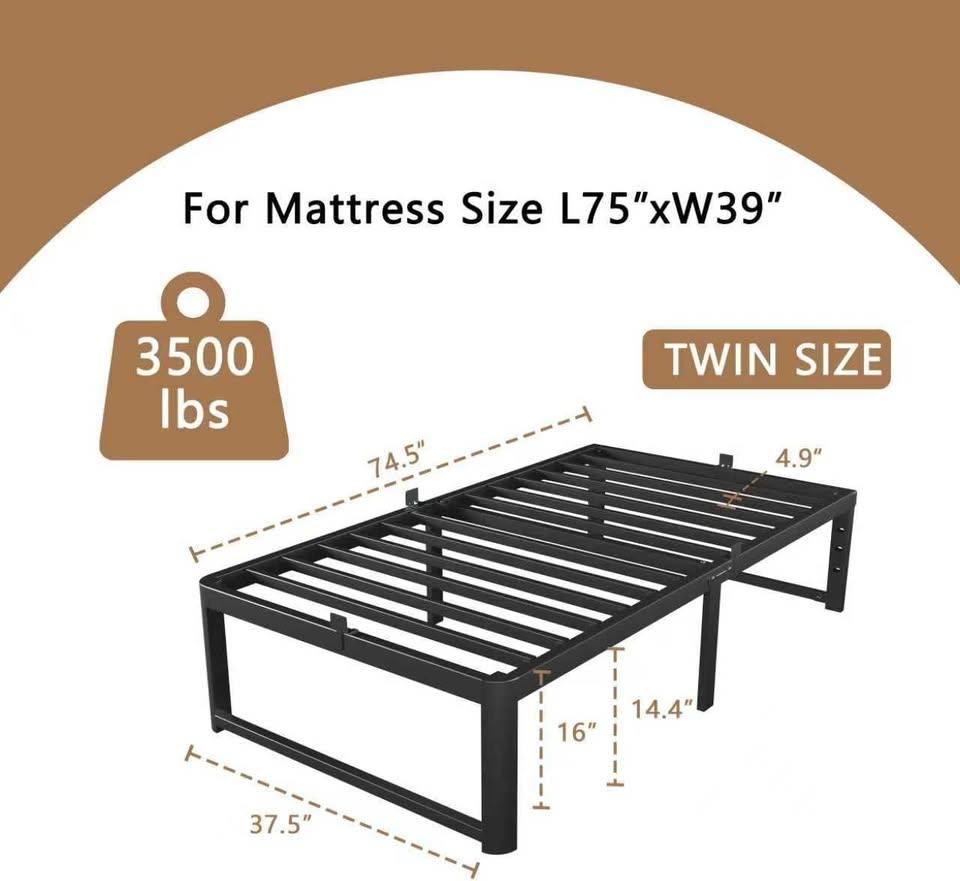 16 Inch Twin Size Bed Frames Metal Bedframe 3500 lbs BNIB - photo 2