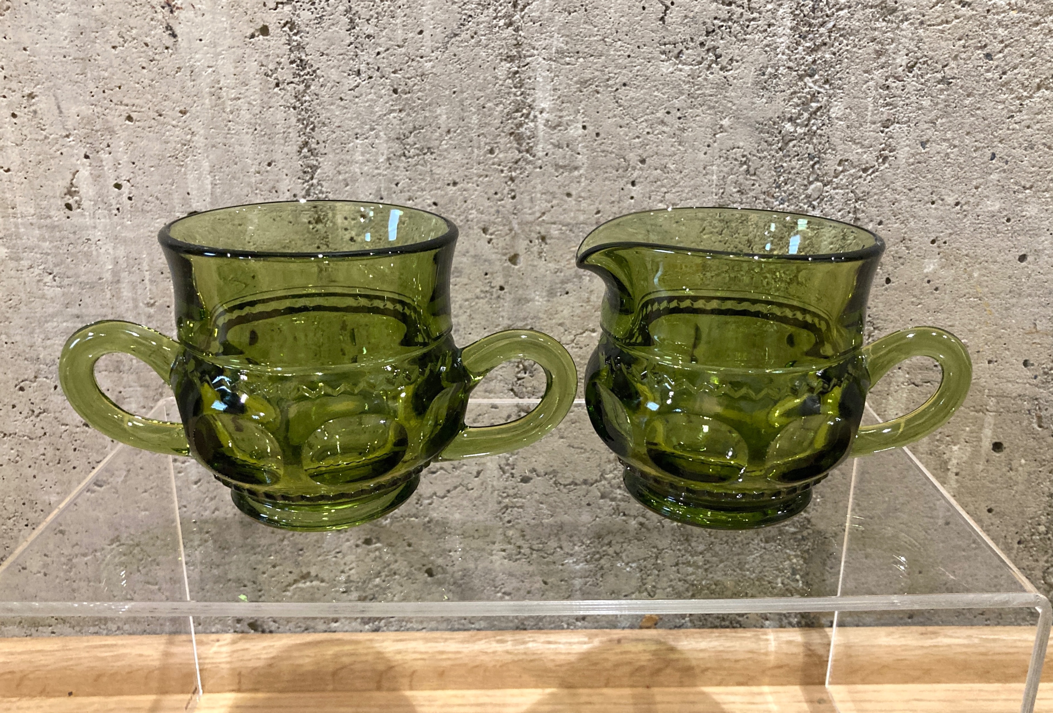 VTG Indiana Glass Kings Crown Thumbprint Green Set Sugar Creamer - photo 2