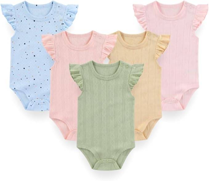Baby Flutter Sleeve Cotton Bodysuits 5-Pack 3-6 Months