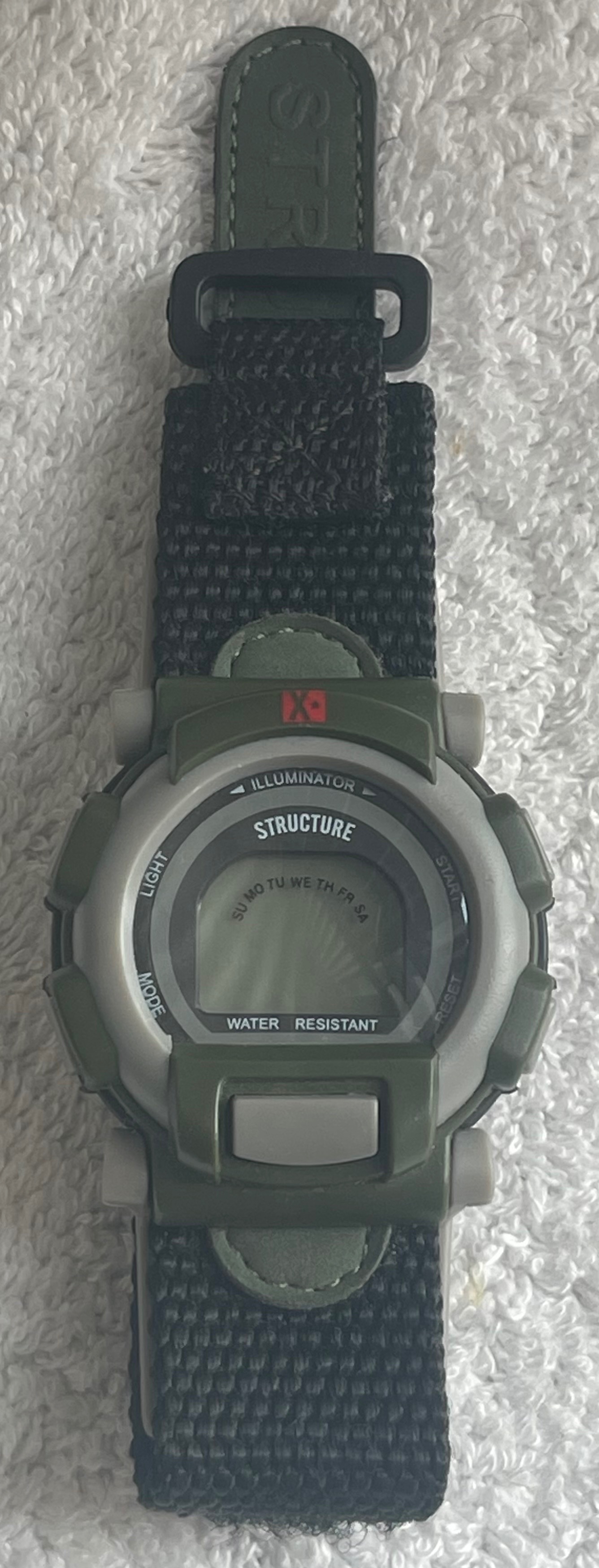 Vintage Y2K Structure Digital Green Velcro Watch (Needs Battery)