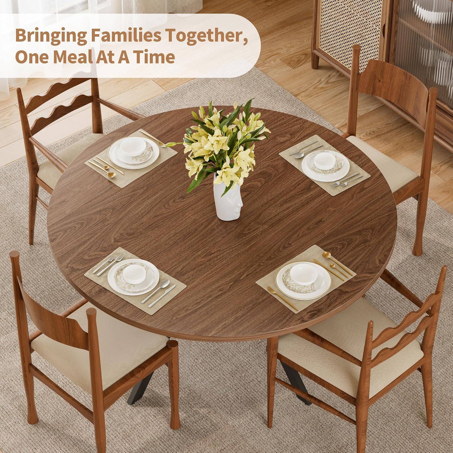 42" Round Wooden Dining Table for 4 with Storage Shelf BNIB