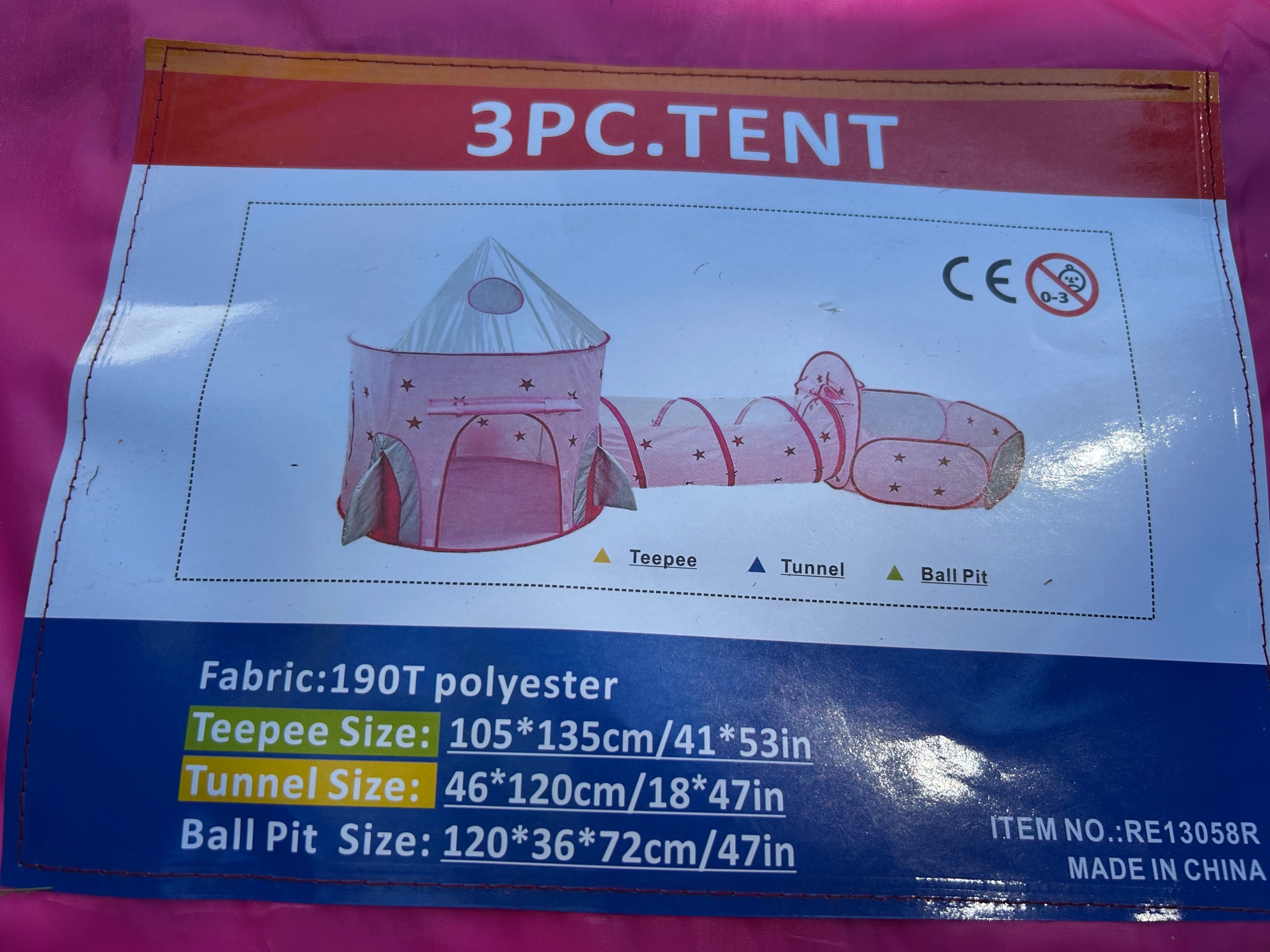 3 pc Pink Teepee/Tent, Tunnel, and Ball Pit Set - photo 2