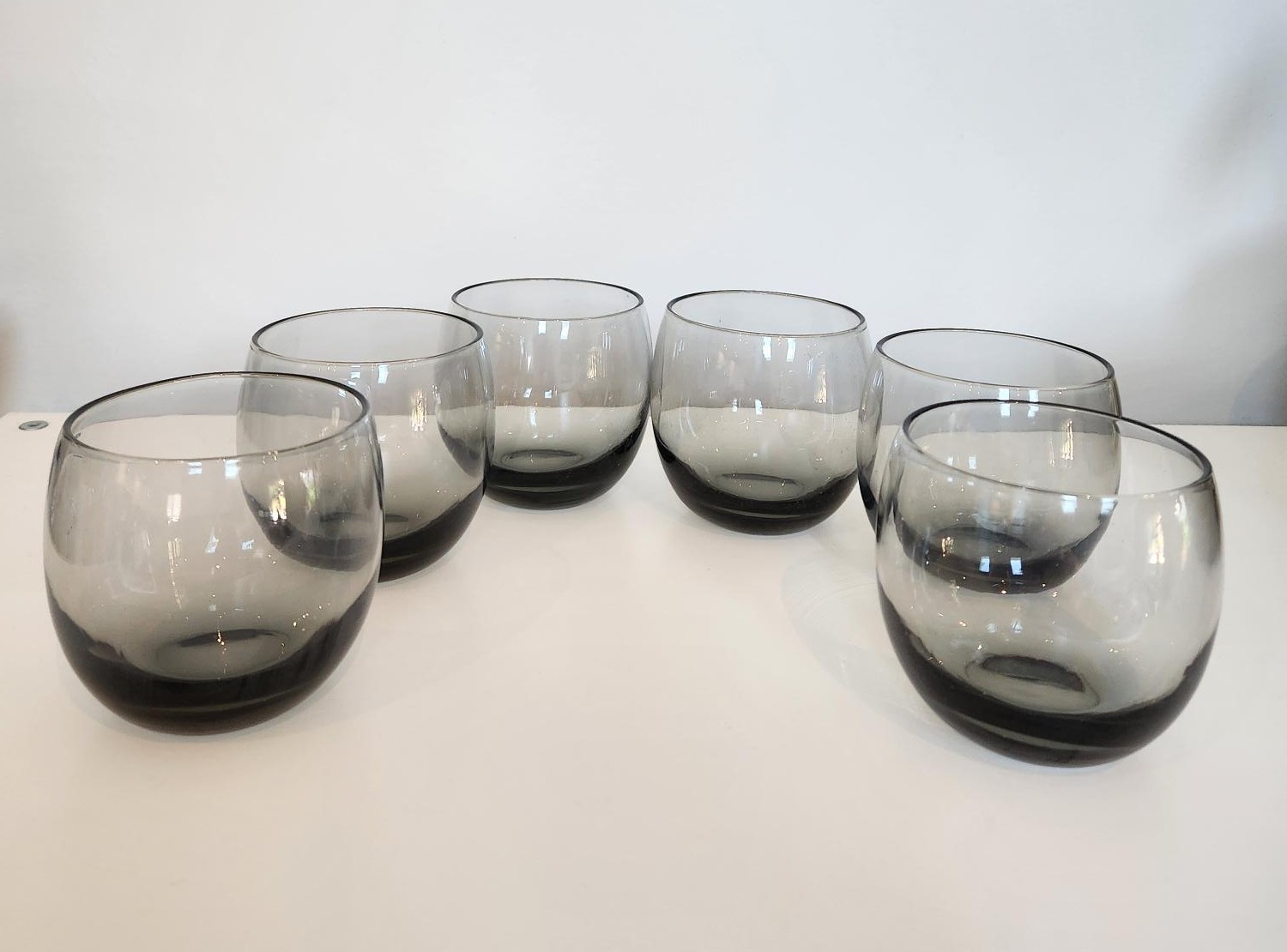 Smoked Glass Roly Poly Lowball Tumblers-Vintage Barware (6 Set) - photo 3