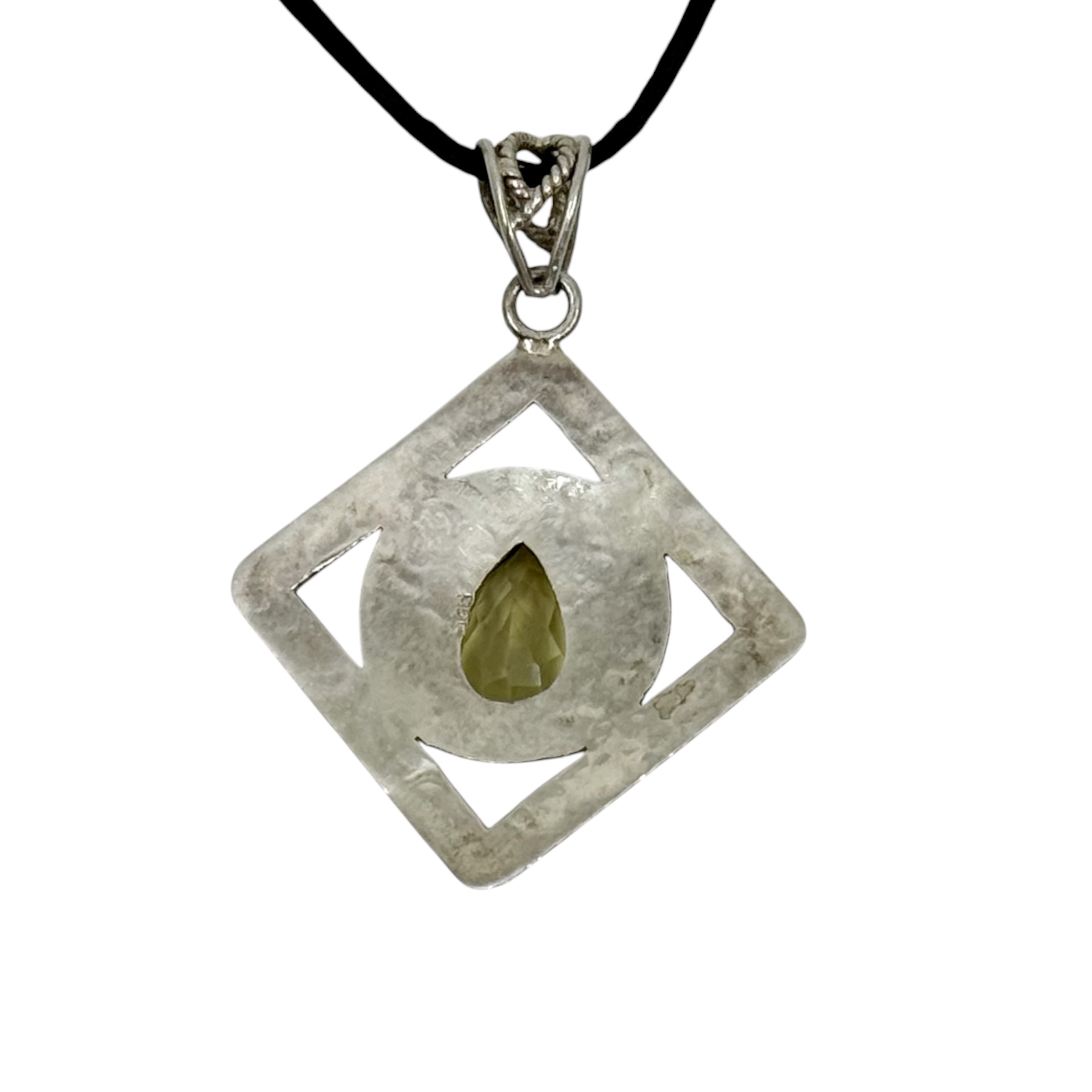 Vintage 925 sterling silver citrine hammered pendant - GM1238 - photo 4