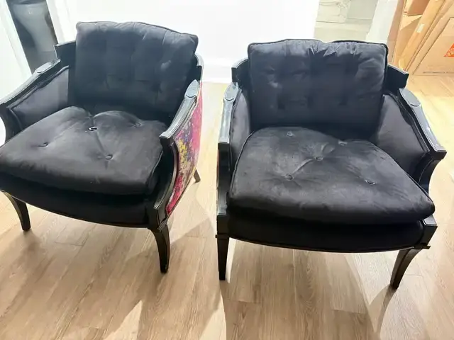 Pair of Vintage Black Velvet Accent Chairs