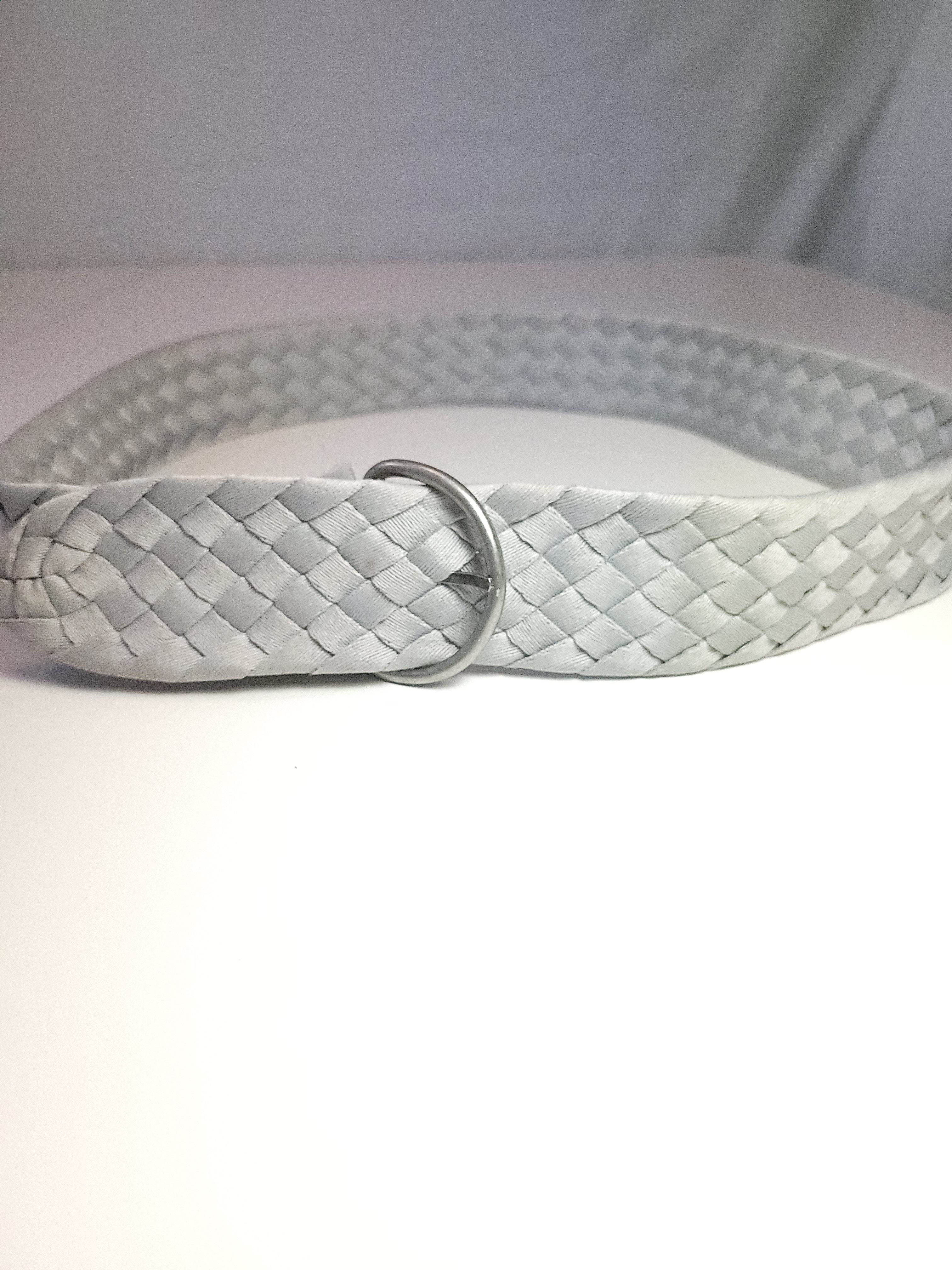 80s Pastel Blue Gray Braided Satin Woven Belt D-Ring Buckle Boho