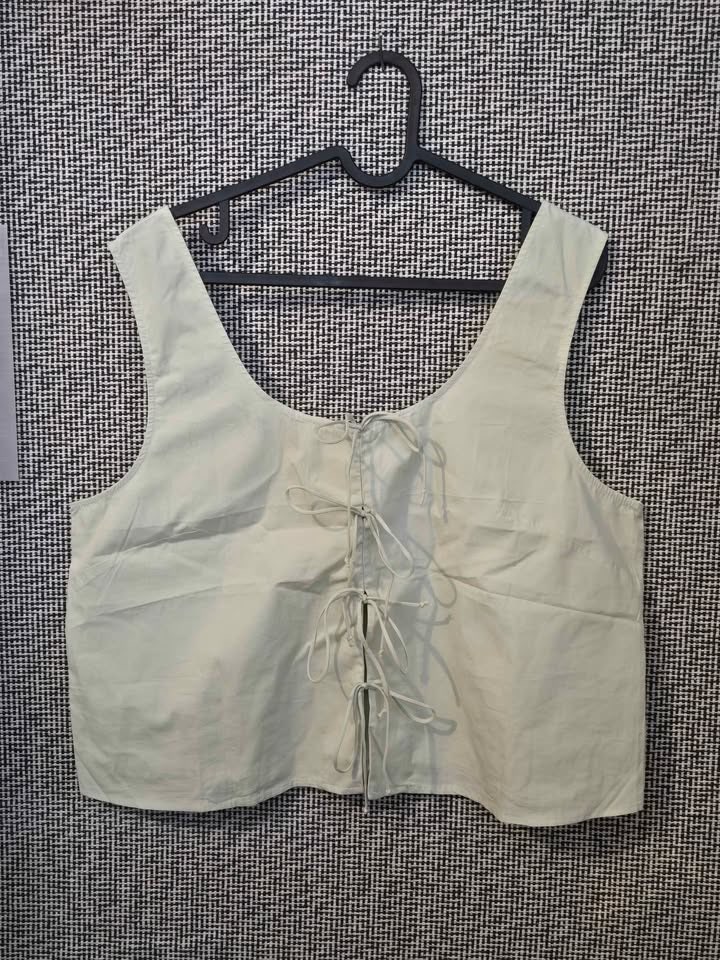 MANGO FRONT BOW TIES TOP WOMENS SIZE XL IN PALE LIME GREEN