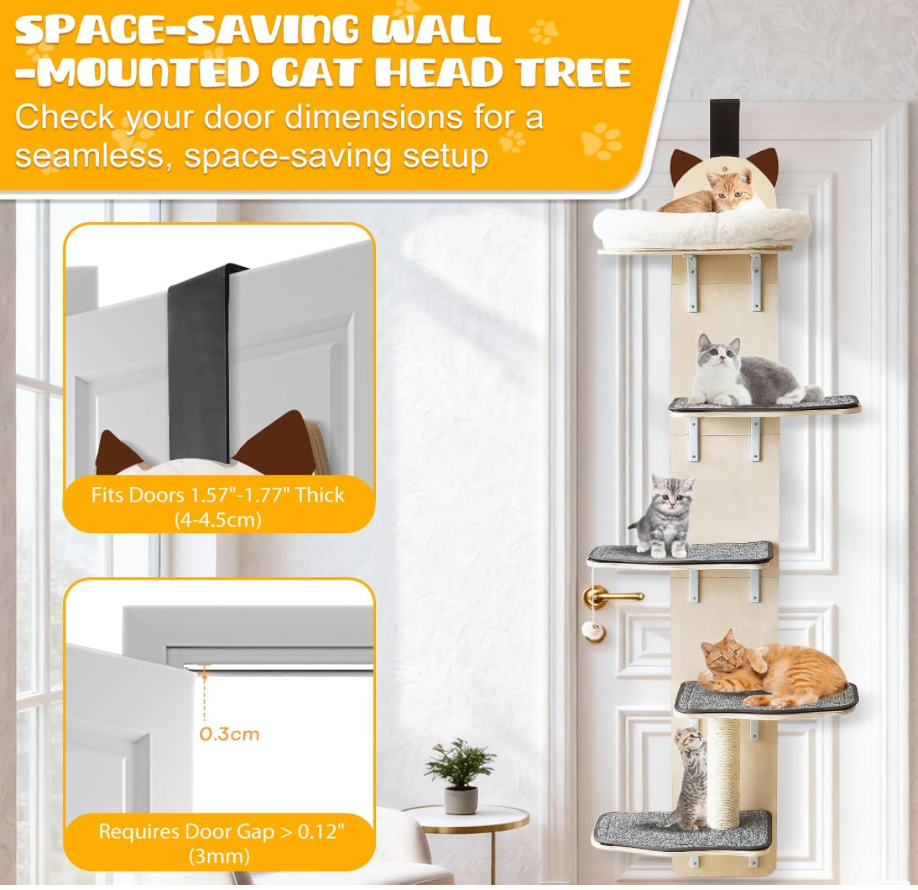 Cat Tree Tower - Space Saving Door Mounted 5-Tier New - photo 5