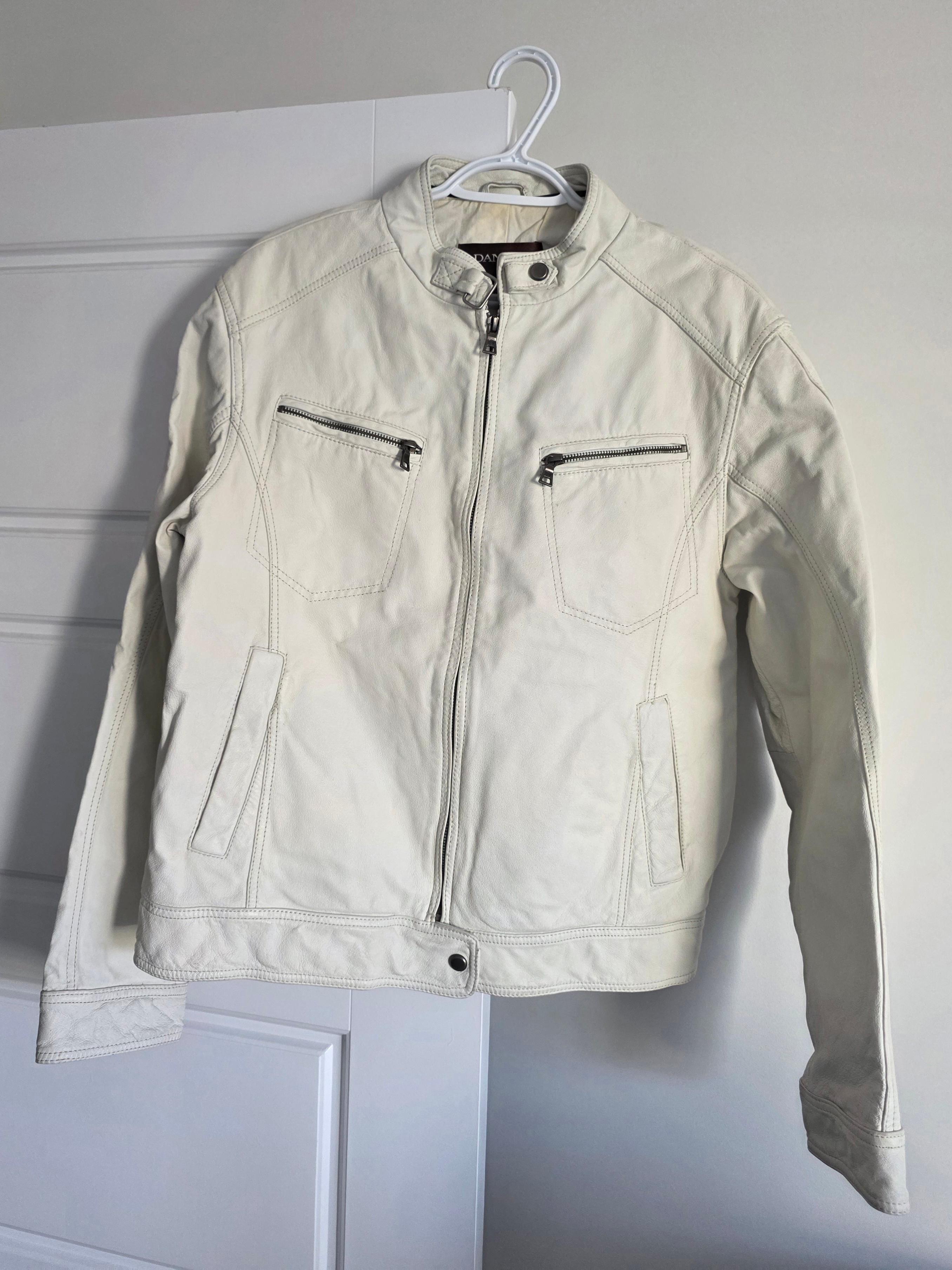 Danier /Vintage Leather Biker Style Jacket-Unisex-Cream/White