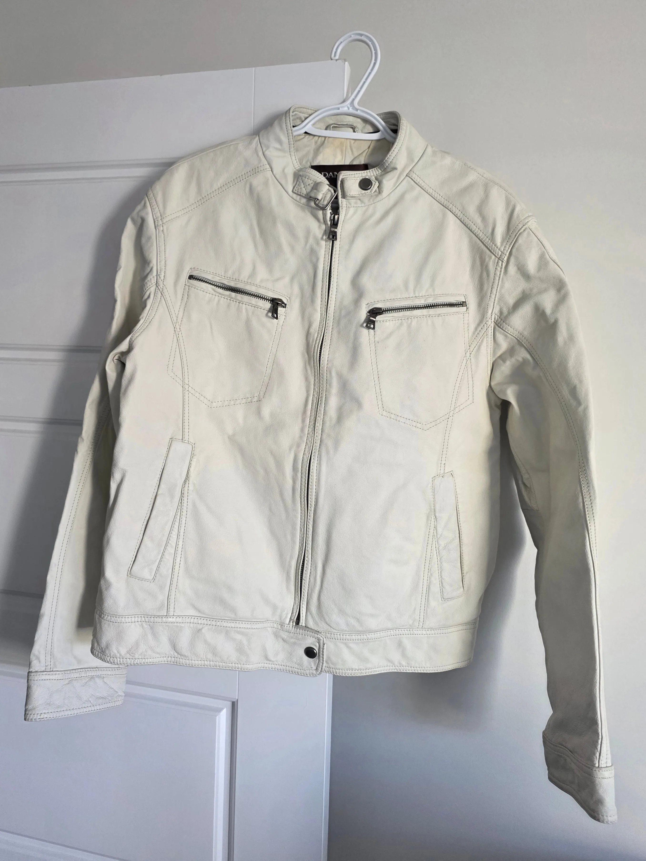 Danier /Vintage Leather Biker Style Jacket-Unisex-Cream/White