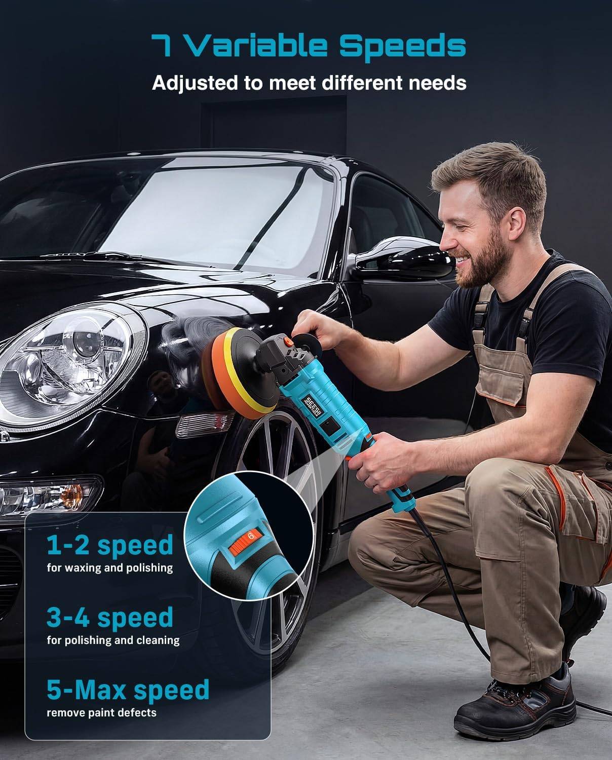 Car Buffer Polisher 1600W, 7"/6" Variable Speed 2056-3600 RPM - photo 4