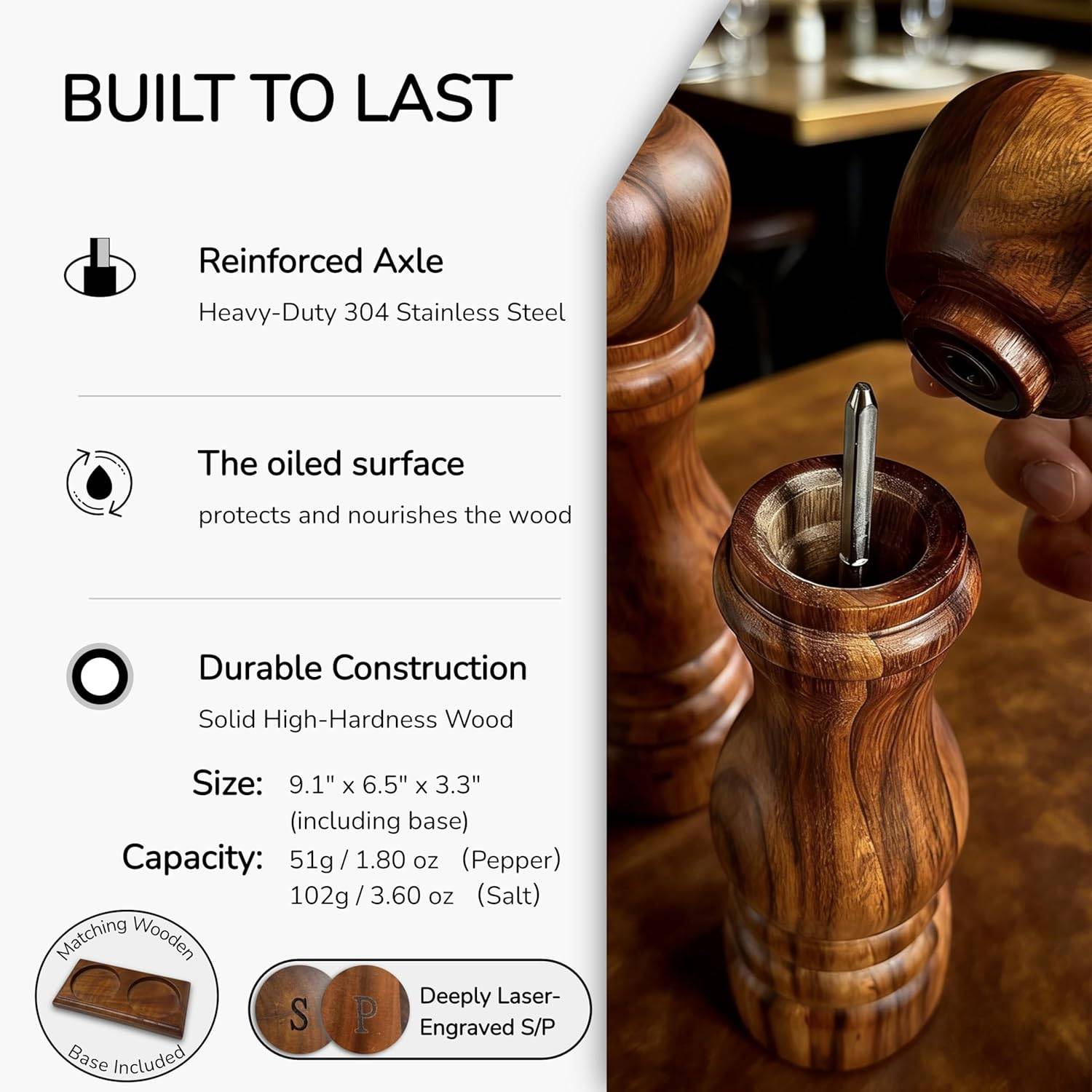 AUREVIT Wooden Salt & Pepper Grinder Set - photo 2