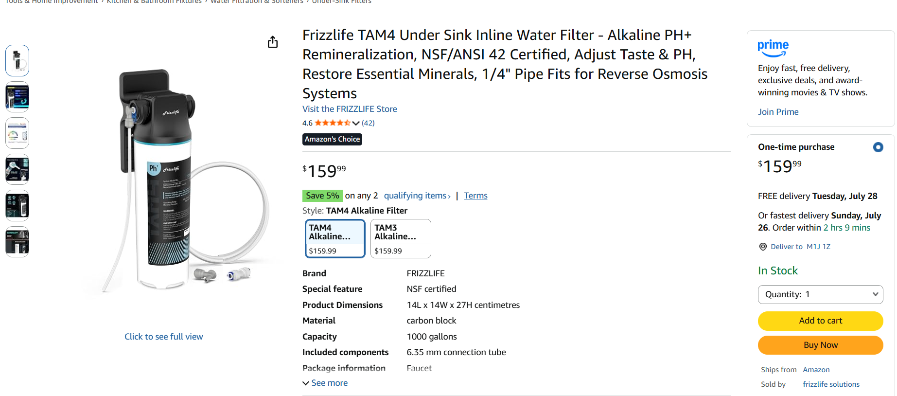 Frizzlife TAM4 Under Sink Inline Water Filter - Alkaline PH.... - photo 3