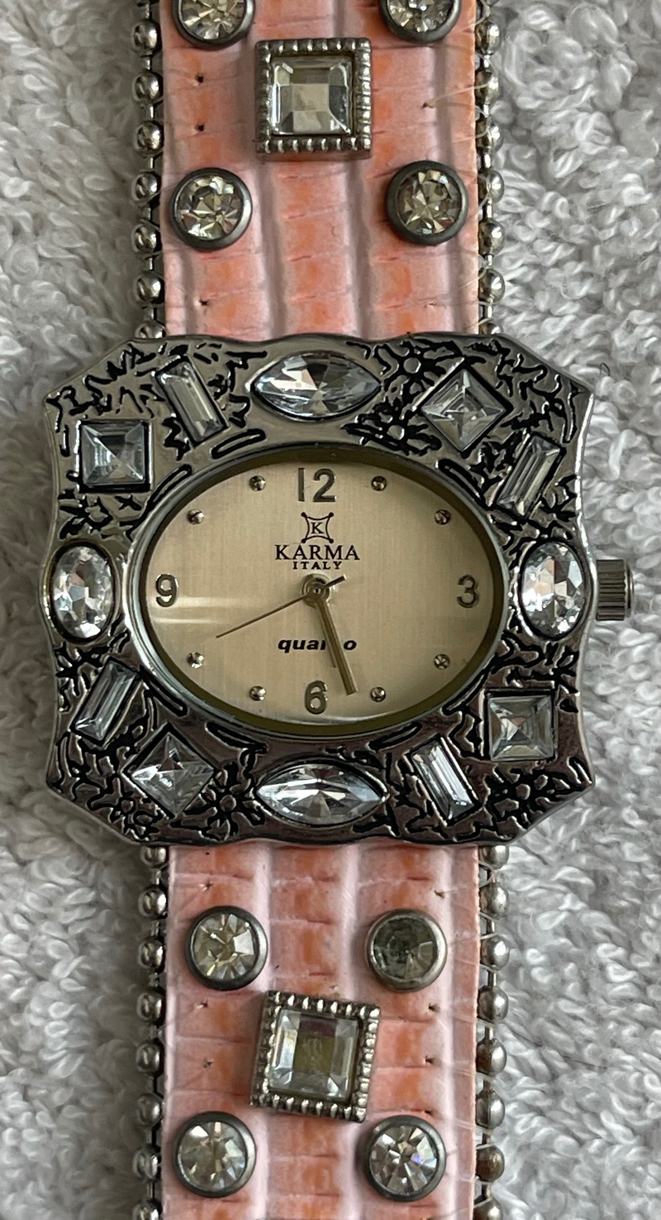 Karma Italy Rhinestone Leather Cuff Watch (Needs Battery) - photo 2
