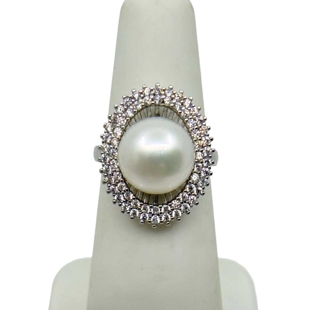 925 sterling silver 11mm freshwater pearl & cubic zirconia ring - photo 2