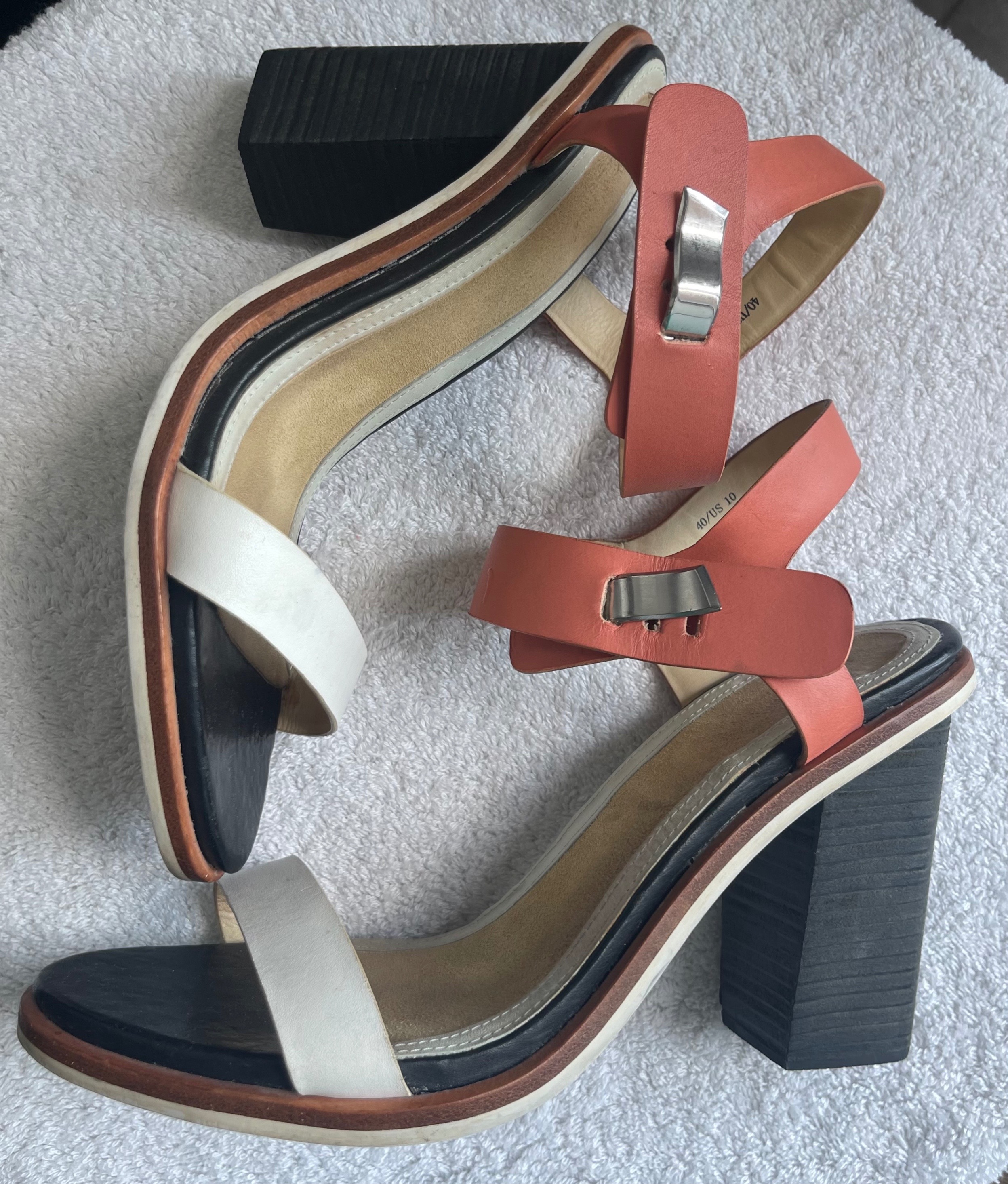 Rag & Bone Colourblock Leather Ankle Strap Block Heels