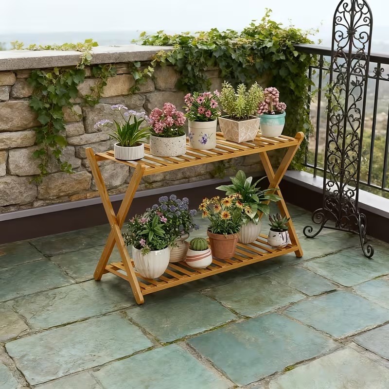 2 Level Stained/Treated Solid Wood Plant/Storage Stand