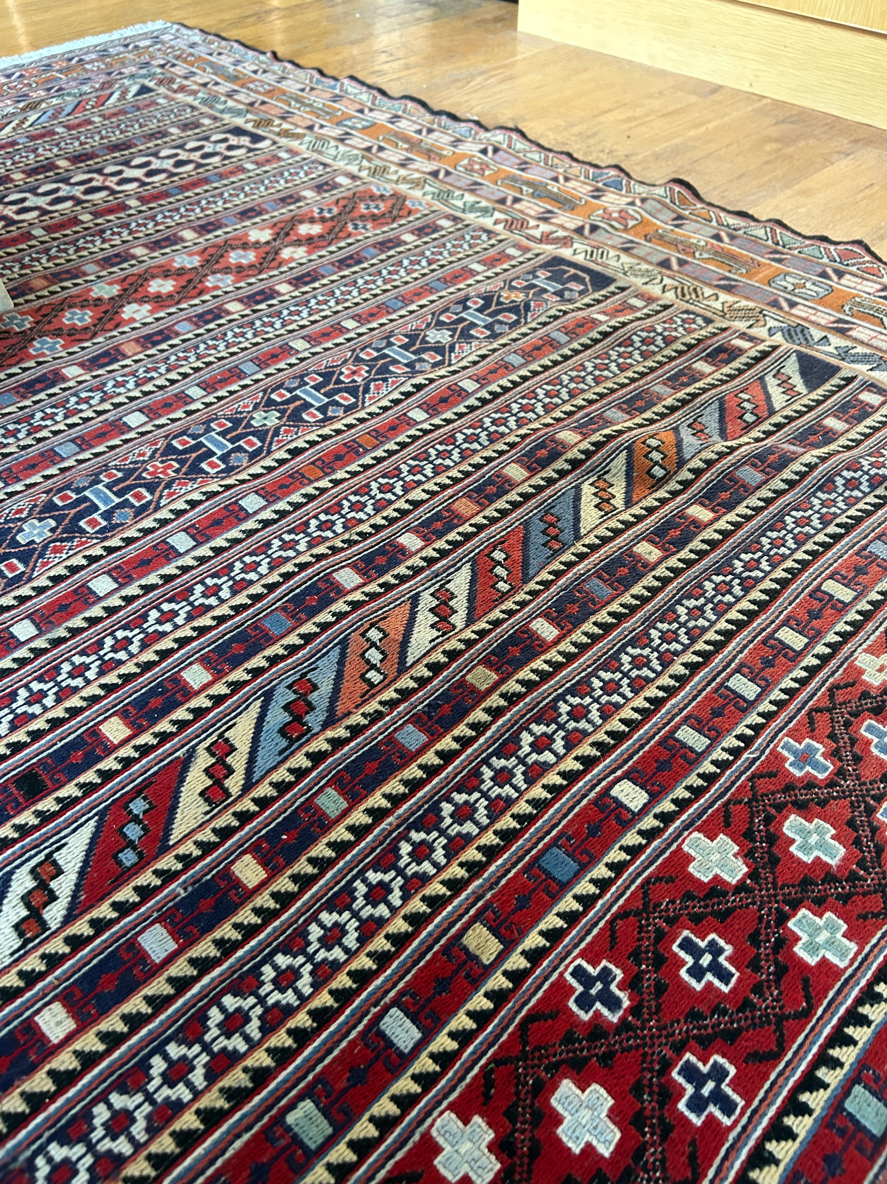 Vintage Handwoven Geometric Wool Rug – 9.5' × 6' - photo 2