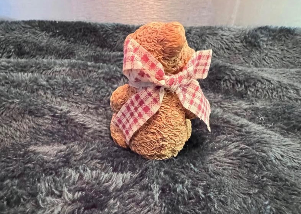 Vintage Resin Teddy Bear Figurine with Gingham Bow - photo 2