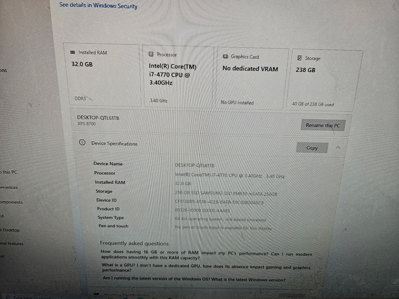 Dell XPS 8700 Desktop – i7-4770 / 32GB RAM / 238GB SSD - photo 5