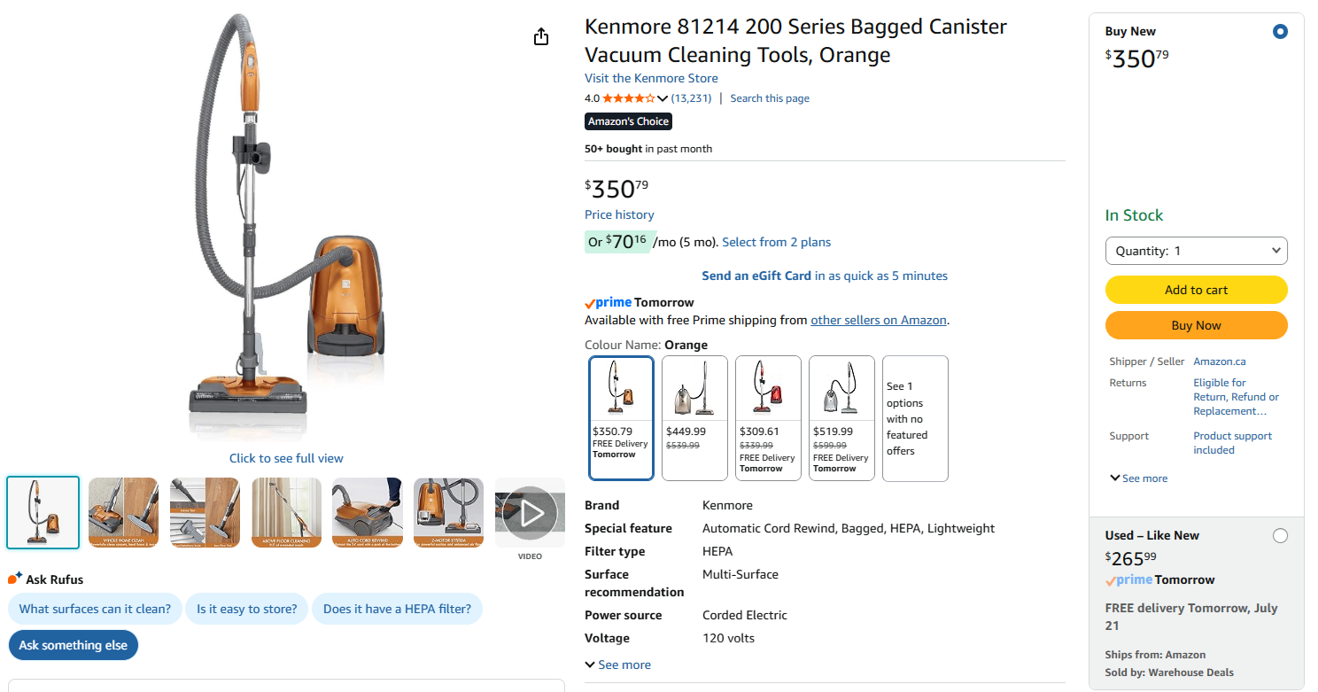 Kenmore 200 Series Bagged Canister Vacuum - photo 3