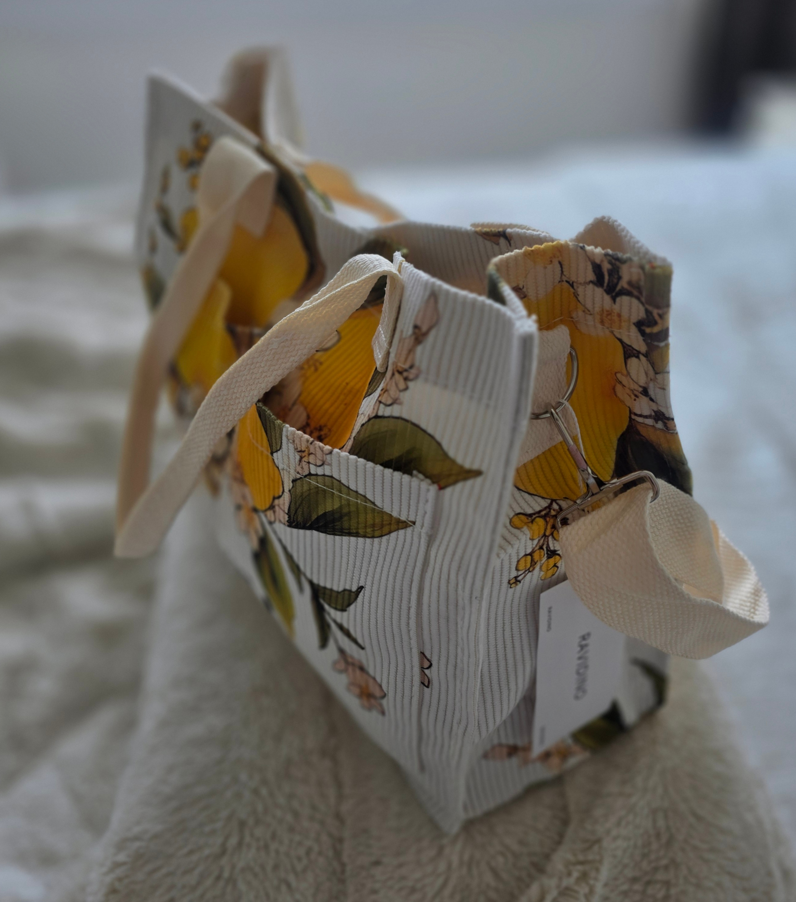 Ladies-Medium-Lemon Floral-"LADOLCEVITA" Corduroy Tote Bag - photo 3