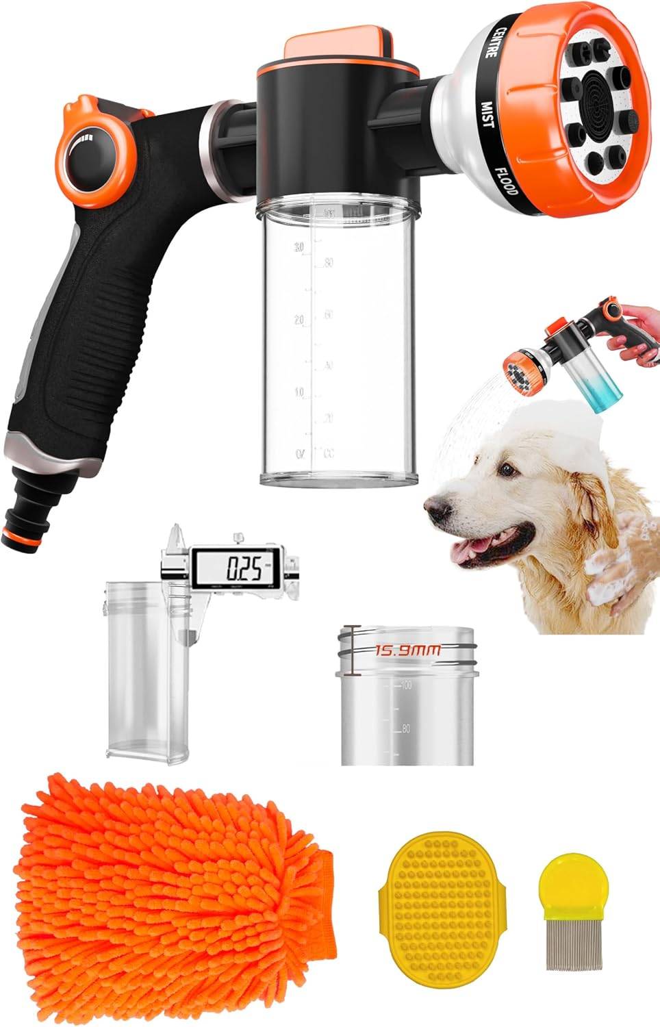 Dog Washing Hose Attachment with Car Wash Mitt