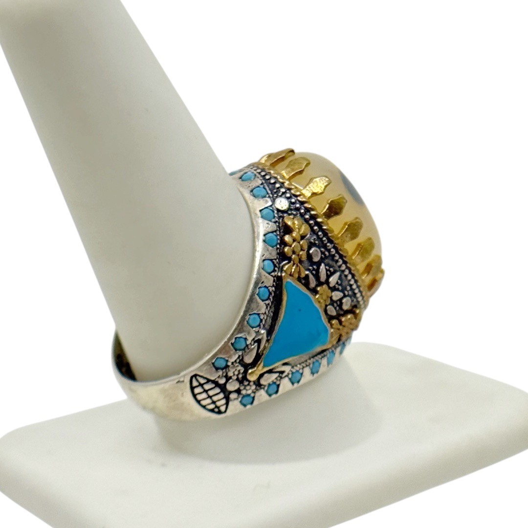 CG Turkish 925 sterling silver Agate enamel Ottoman style ring - photo 4