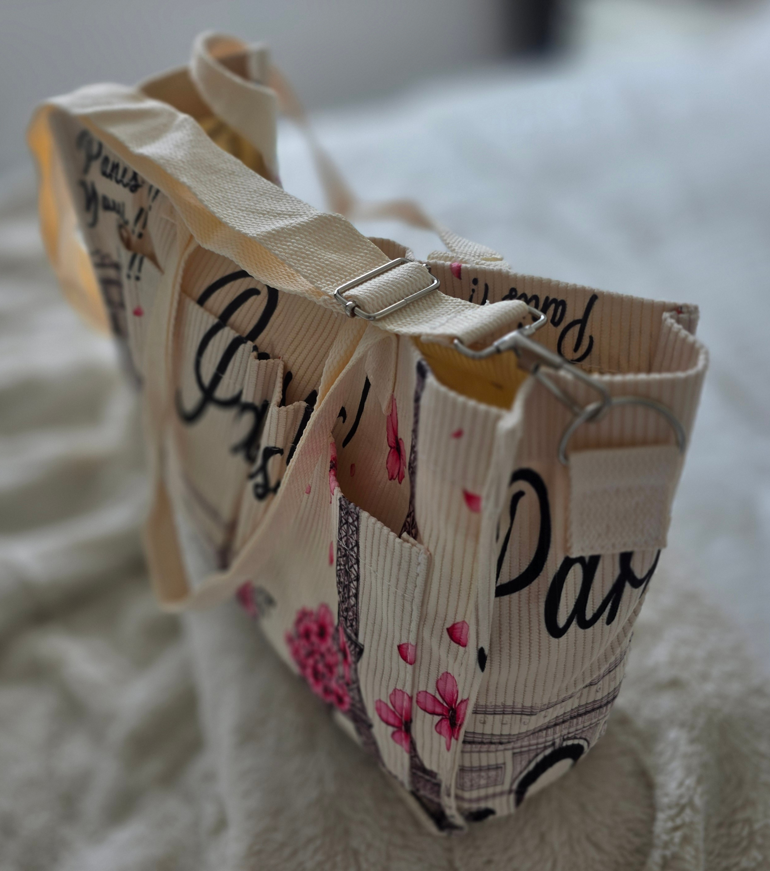 Ladies-Summer Style "Paris Scenery" Themed-Corduroy-Tote Bag - photo 3