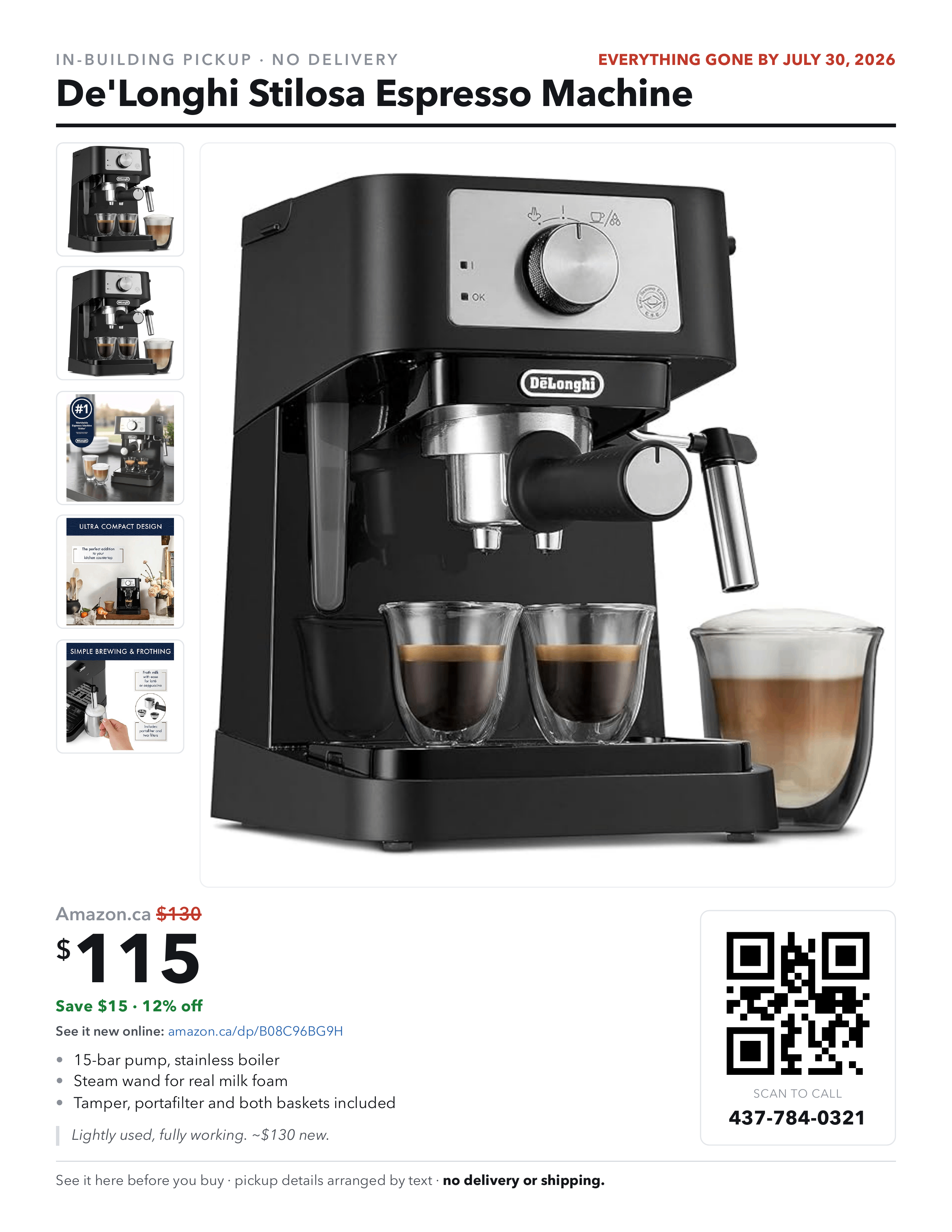 De'Longhi Stilosa EC260BK Espresso Machine - 15 Bar, Frother