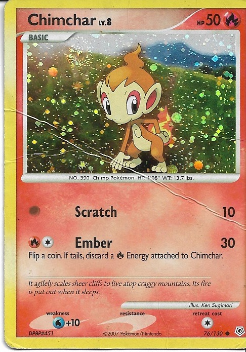 Pokemon Chimchar 76/130 Diamond & Pearl Base Holo DMG