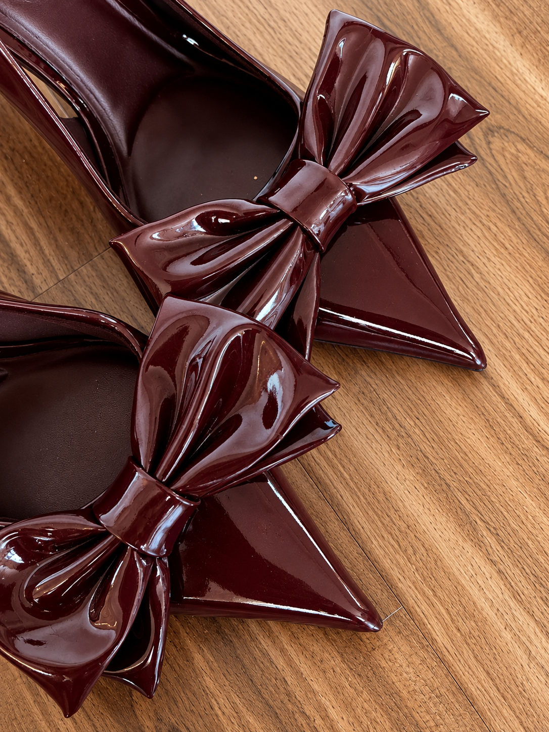 Zara Burgundy Patent Bow Slingback Heels – Women's Size 39 - photo 4