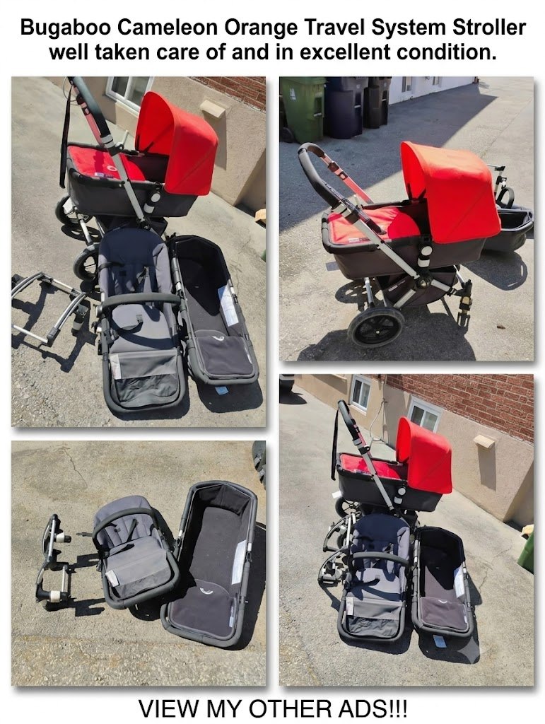 Bugaboo Cameleon  Orange Travel System Stroller w/ 3 Extra Parts