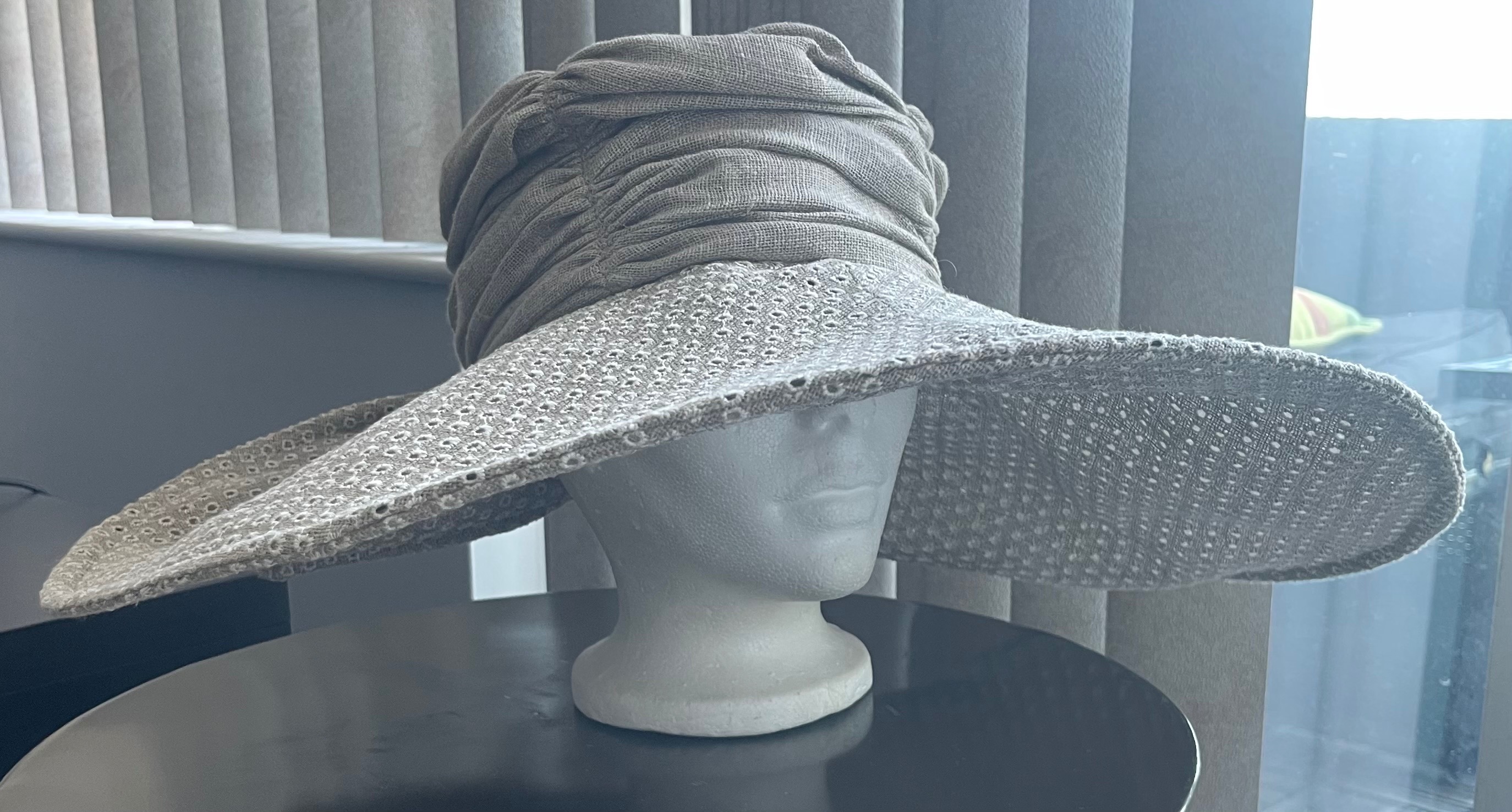 Vintage Kokin NY Couture Wide-Brim 7" Linen Hat (Holt Renfrew)