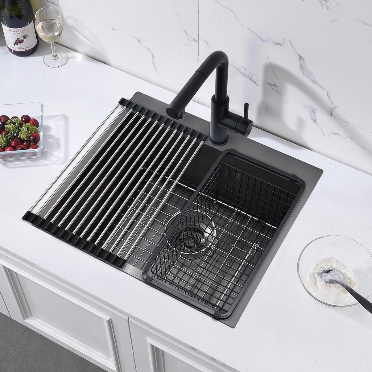 Black Drop in Kitchen Sink 21x18x10" 304 Stainless Steel 16Gauge
