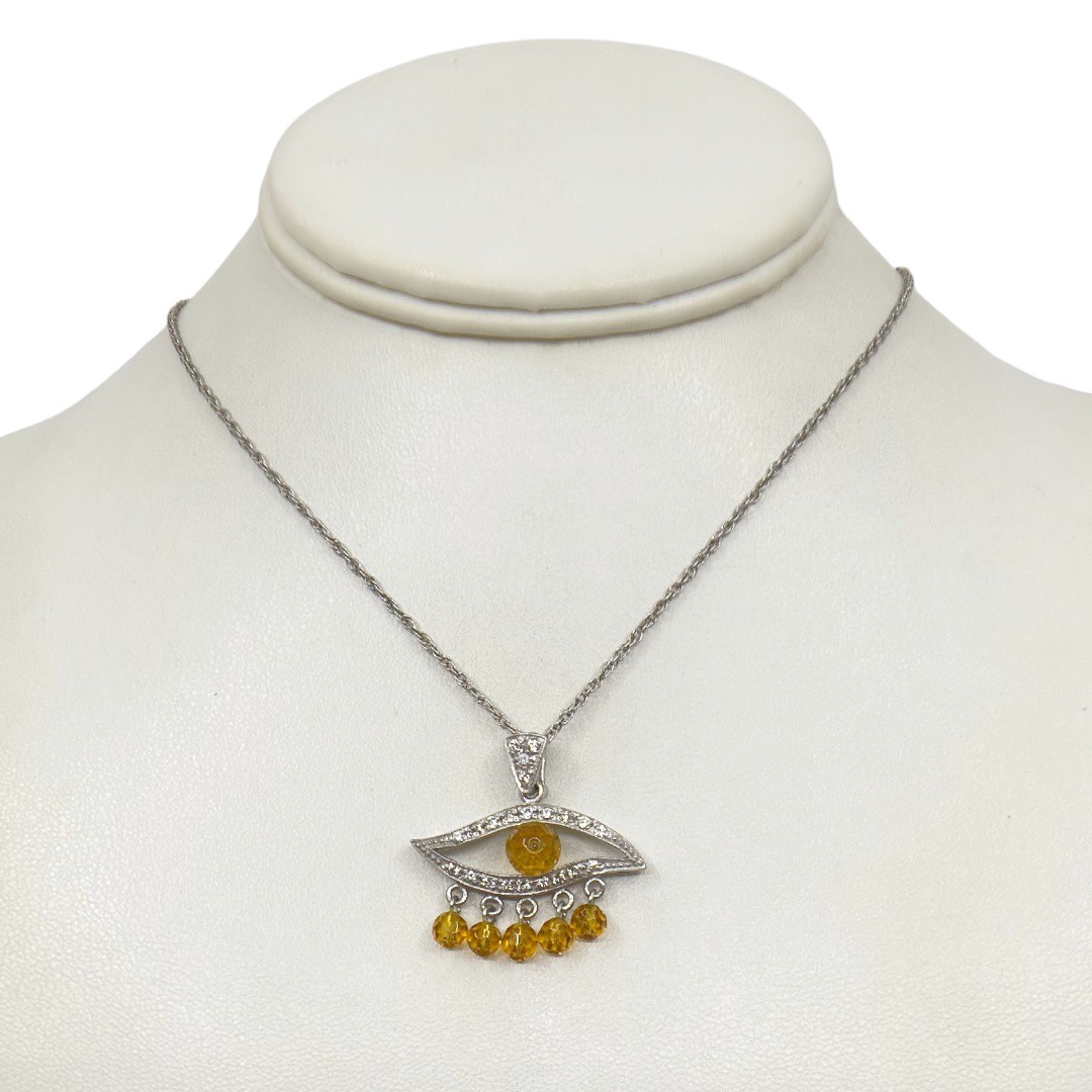 925 Sterling silver citrine & cubic zirconia evil eye pendant - photo 3