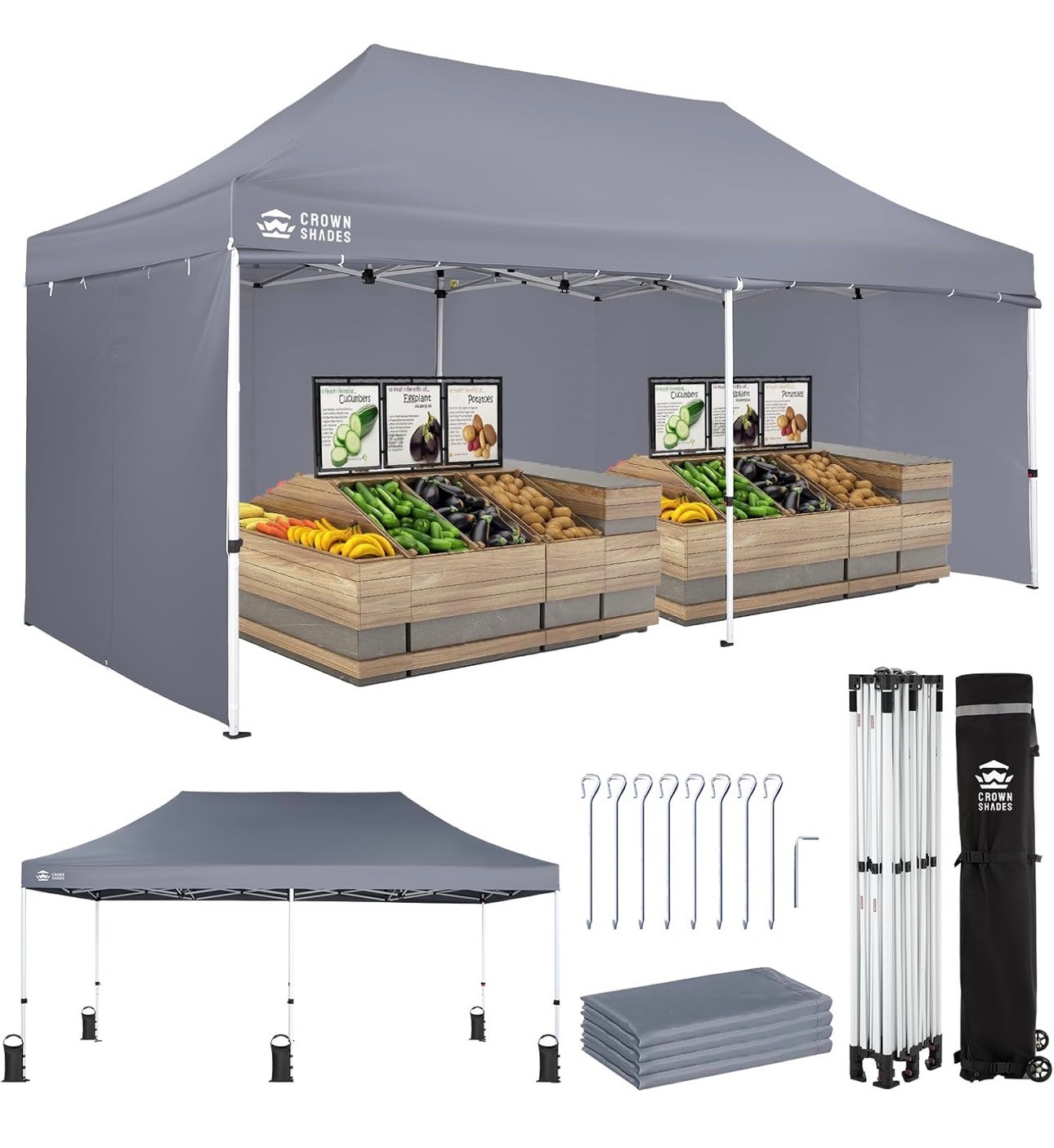 CROWN SHADES Pop Up Canopy 10x20 Commercial Grade 400D 4 Sidewal - photo 2