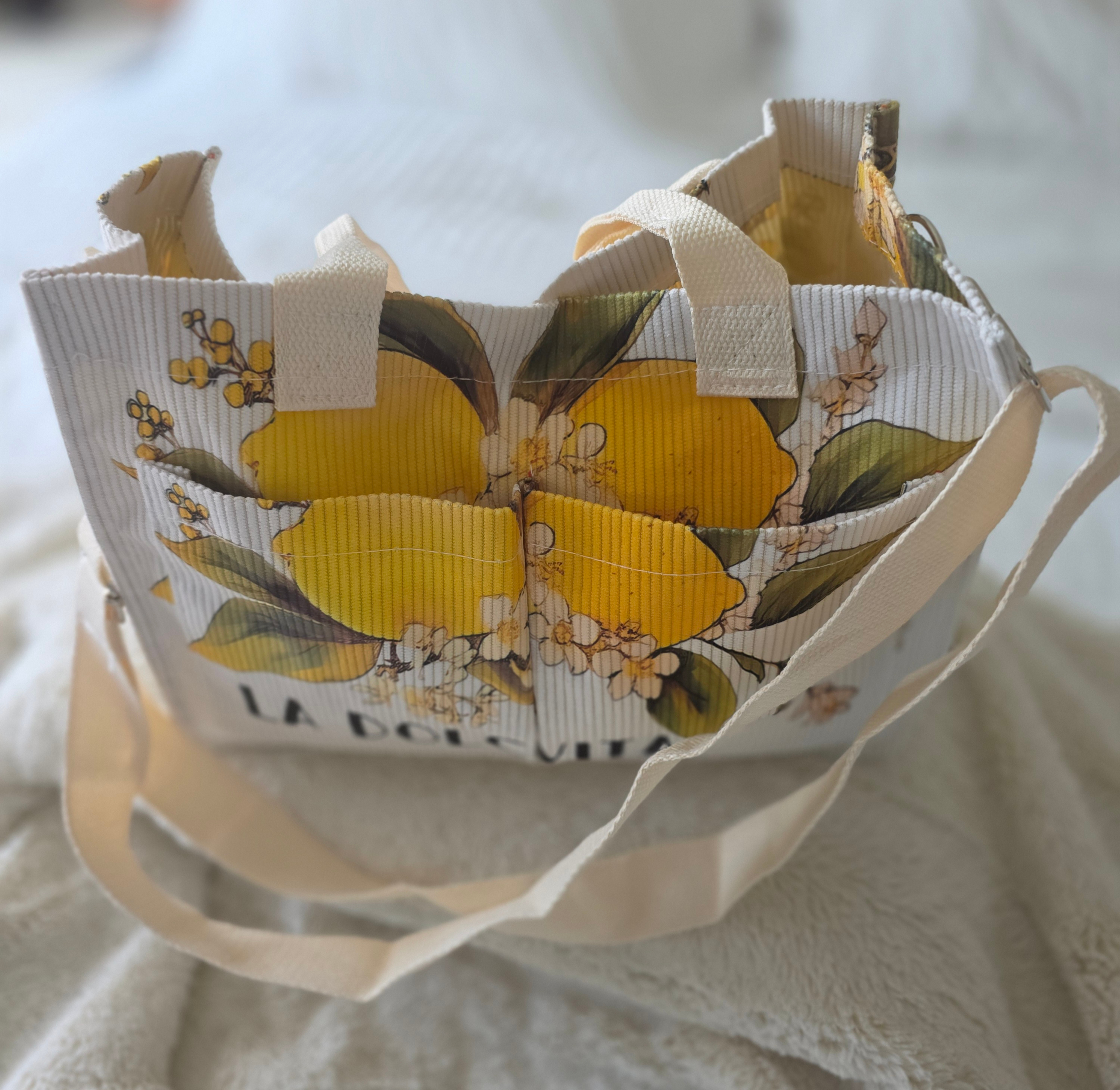 Ladies-Medium-Lemon Floral-"LADOLCEVITA" Corduroy Tote Bag - photo 2