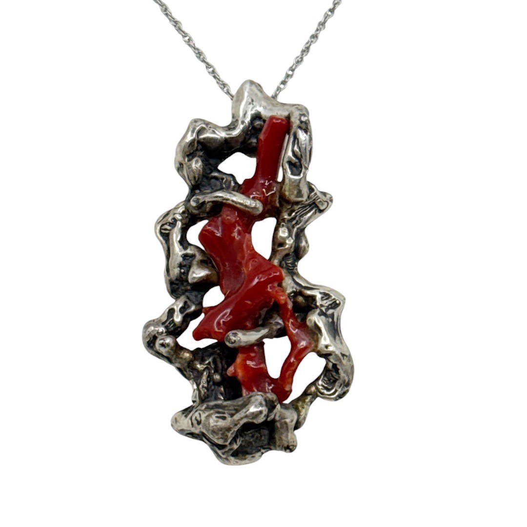 Abstract 925 sterling silver mediterranean coral pendant - photo 2